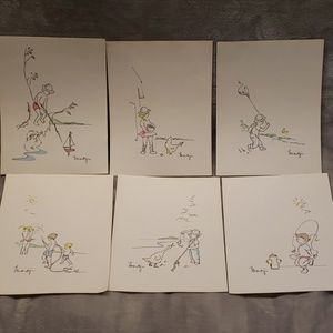 6 print drawings of children playing